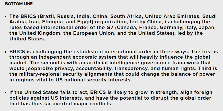 The BRICS Challenge to the G7 Established International Order