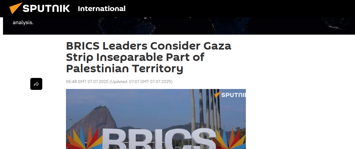 BRICS declares Gaza Inseparable Part of Palestine: Reinforcing Pakistan’s Principled Stance Bricks consider gaza as part of the palestain - sputnik