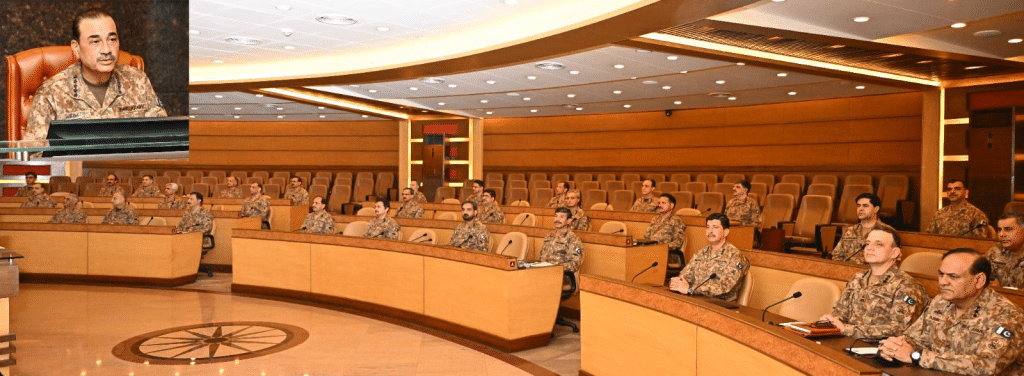 Pakistan’s Military Leadership at 271st CCC: All-Out Action Against Indian-Sponsored Proxies Crucial Gen Asim Munir Addressing the army staff