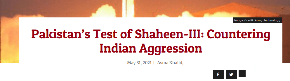 Strategic Stability via Modernization: Pakistan Nuclear Posture Development A news article about pakistan test of shaheen III