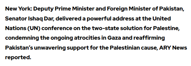 Pakistan Demands Immediate Ceasefire and 'Universal Recognition' of Palestinian State at UN Summit Two State Solution