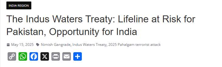Water as a Weapon? Future Conflict Risks in The Indus Basin Post-Hague Ruling News Article | IWT Lifeline for Pakistan