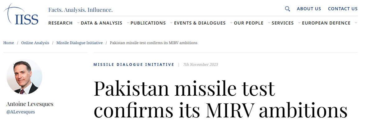 Strategic Stability via Modernization: Pakistan Nuclear Posture Development News Article Pakistan Missile Test confirms its MIRV Ambitions
