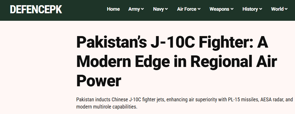 Wings of Trust: Pakistan-China Forge Stronger Air Defense Ties News Article Pakistan’s J10C Fighter
