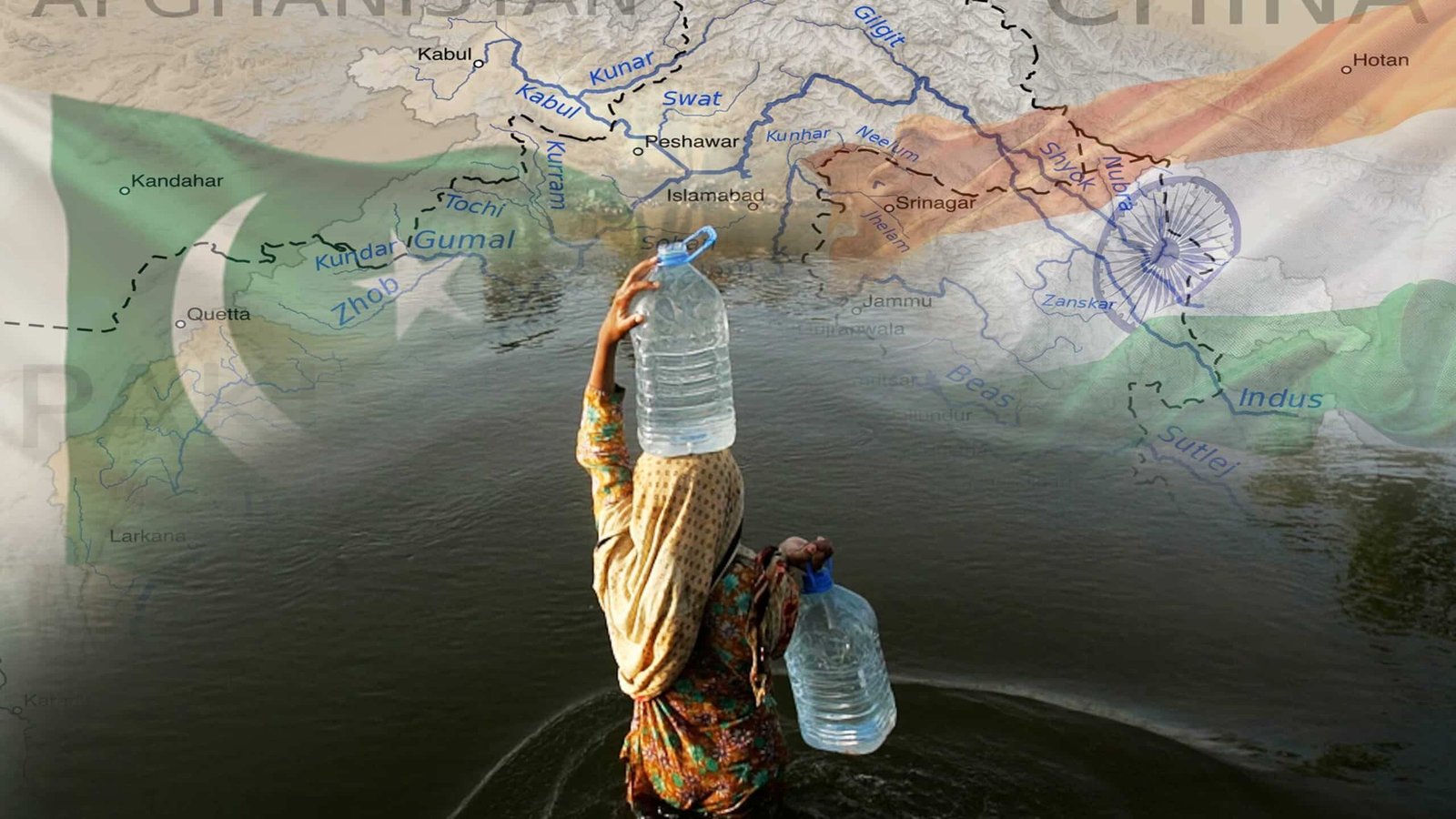 pakistan-india indus water conflict Pakistan-India Flags, Woman Carrying Water