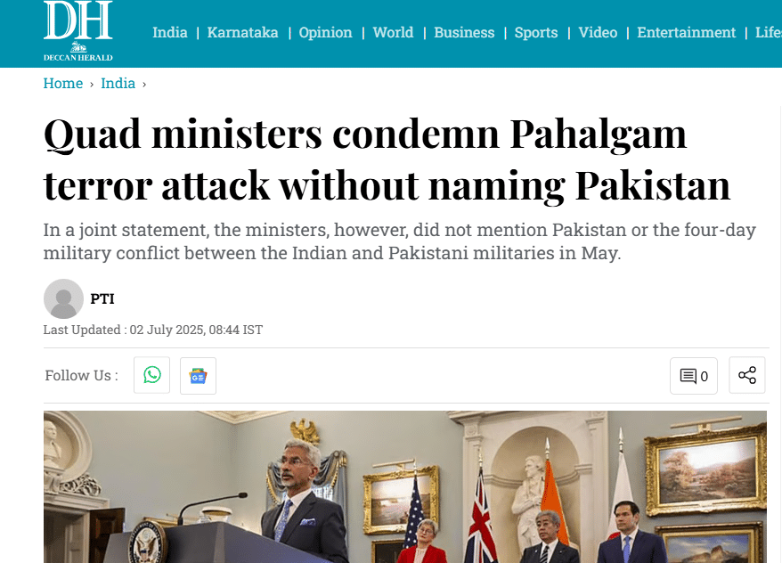 The World Sees Through Indian Propaganda quad minister condems pehalgam