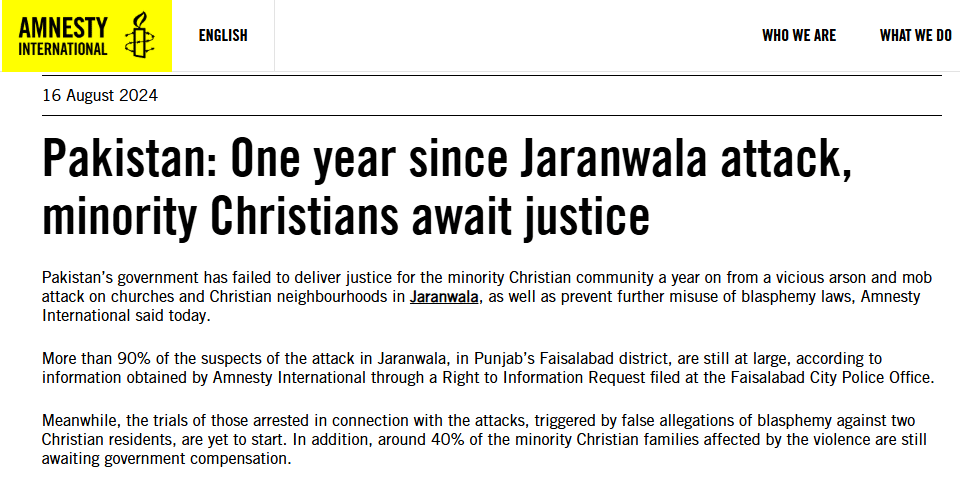 Blasphemy Accusations in Pakistan: A Cycle of Violence and Unpunished Crimes News Article | Jaranwala Attacks on Christians