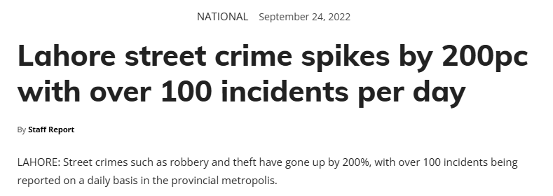 News Article | Street Crime Spikes in Lahore