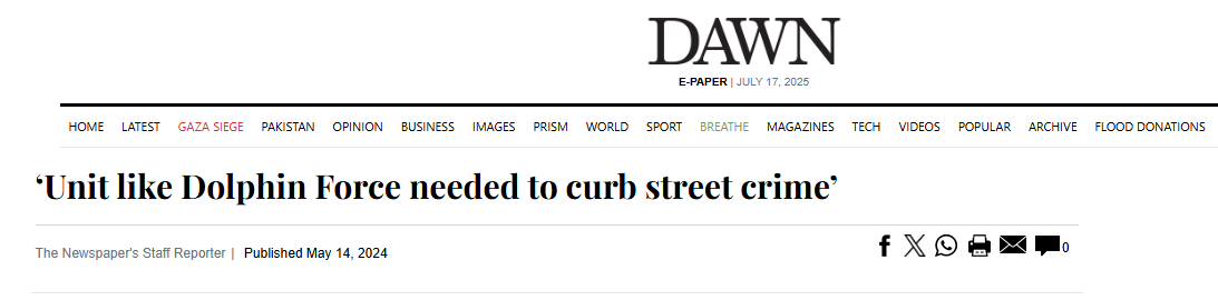 News Article | Dolphin Force-alike needed to curb street crime