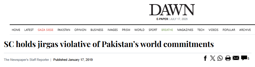 Informal Justice Systems: A Barrier to Rule of Law in Pakistan's Rural Areas News Article | S.C. declares Punchayats and Jirgas Illegal