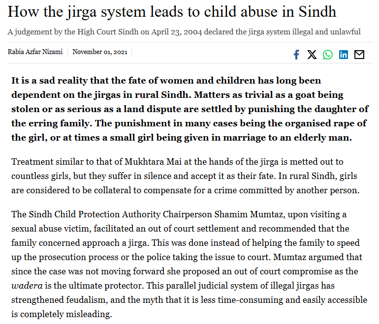 Informal Justice Systems: A Barrier to Rule of Law in Pakistan's Rural Areas News Article | Jirgas facilitating Child Abuse
