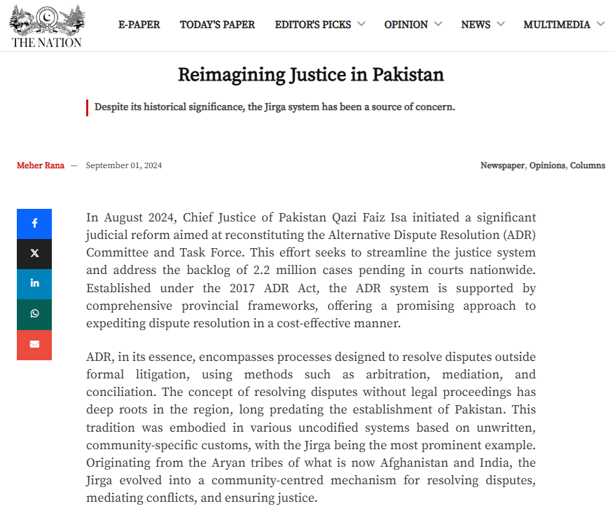 Informal Justice Systems: A Barrier to Rule of Law in Pakistan's Rural Areas News Article | Alternate Dispute Resolution Mechanisms