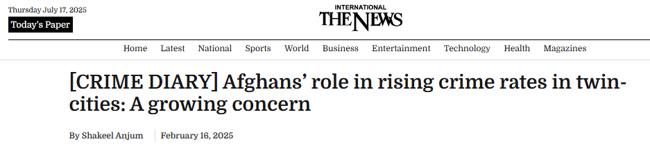 Urban Crime Wave: Analyzing the Surge in Street Crime in Major Cities News Article | Role of Afghans in Rising Street Crimes in RWP-ICT.