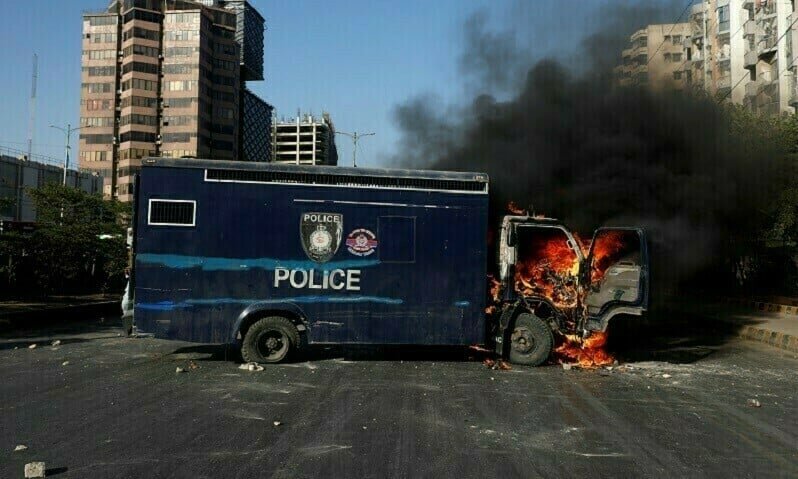 Burnt Police Van 09th May Protests