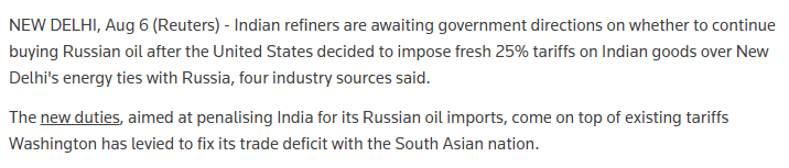 Trump Doubles Down: US Slaps 50% Tariffs on India Amidst Deepening Trade Friction India refiners wait for government order on Russian oil purchases, sources say