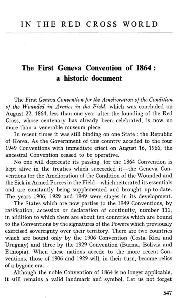 August 22, 1864: The First Geneva Convention First Geneva Convention