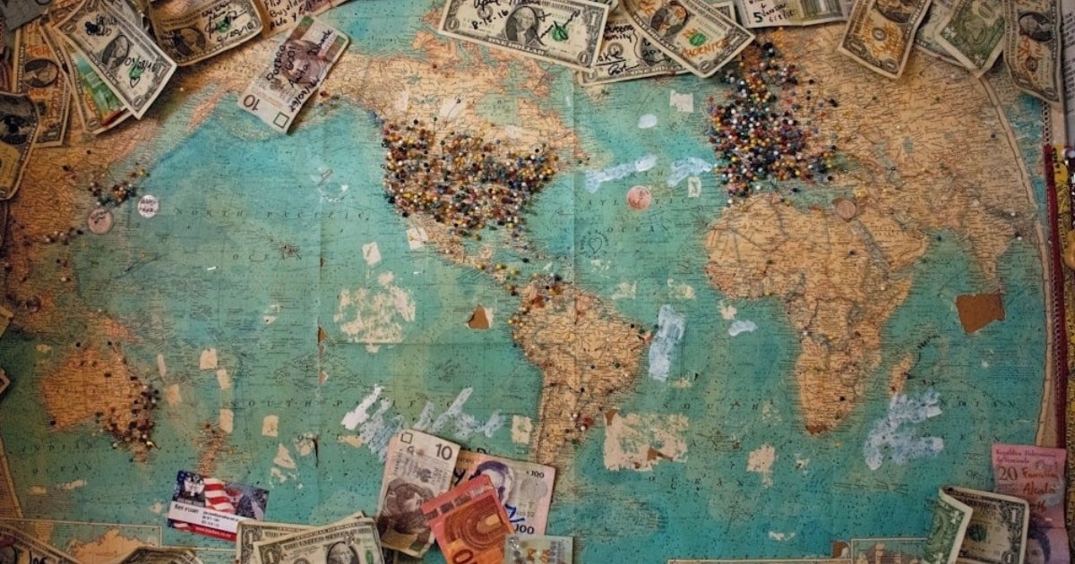 World map with currencies World map with currencies