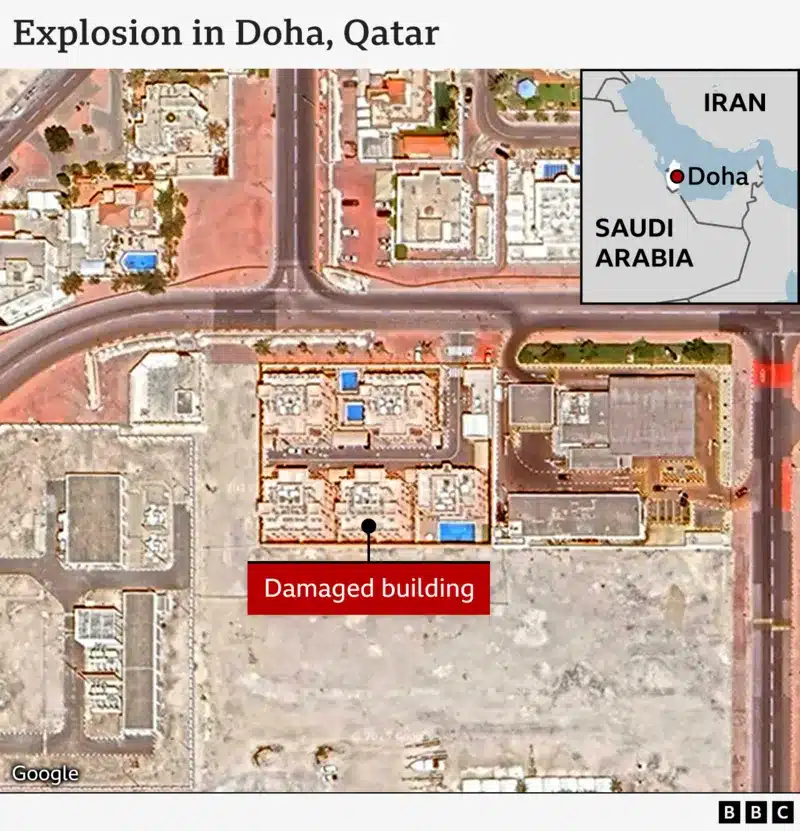 Israeli Strikes in Doha Condemned as "Reckless" Violation of Sovereignty | Jeopardizing Ceasefire Talks Map of the Israeli Strikes on Doha