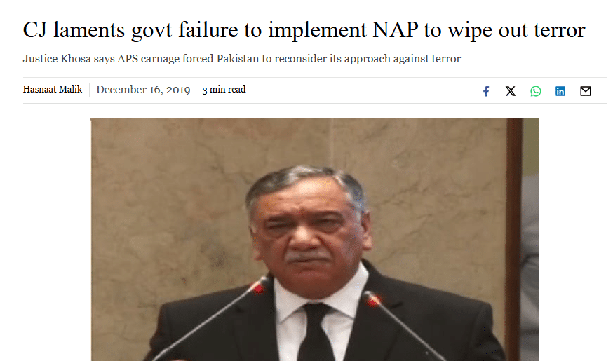National Action Plan: Where Did The Plan Fail? News Article, CJP Khoosa laments Government for failing to implement NAP