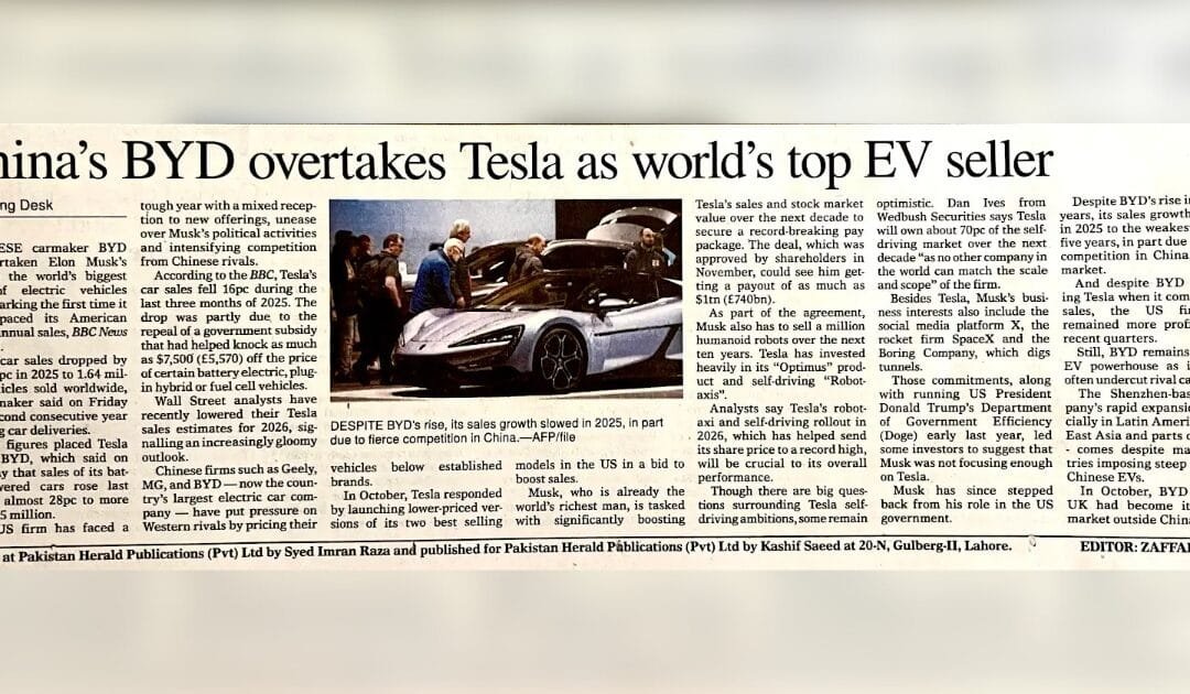 BYD Secures Top Spot as World’s Leading Electric Vehicle Manufacturer After Record Sales