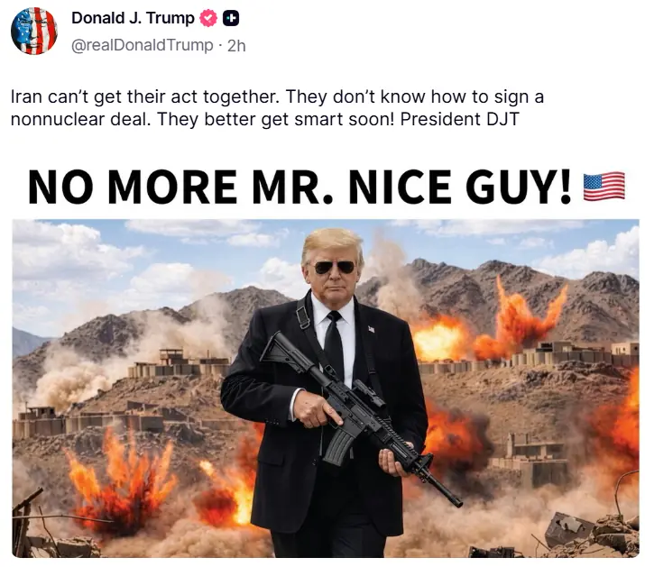 Trump Shares AI Image, Signals Hardline Stance on Iran Trump Shares AI Image, Signals Hardline Stance on Iran