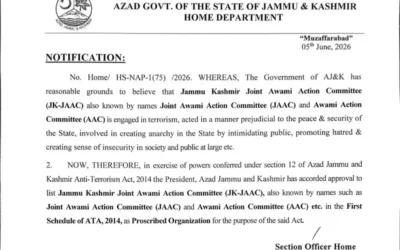 AJK Bans Joint Awami Action Committee Under Anti-Terrorism Act